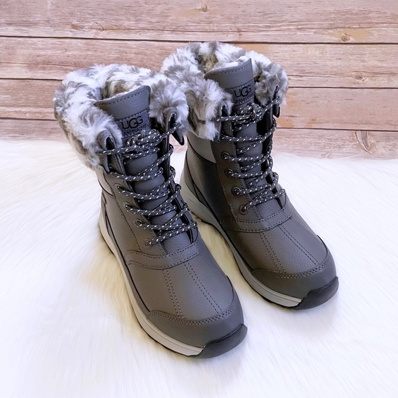 UGG Women’s Zaylee Leopard Waterproof Charcoal Leather Boots - Picture 4 of 10